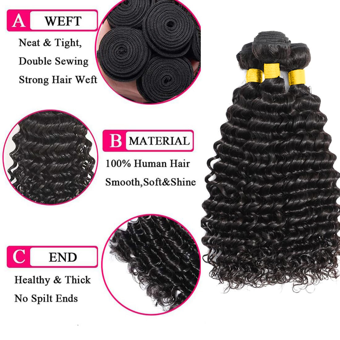 %100 Brezilya Bakire İnsan Saç - Deep Wave 3 Bundles With Closure incelemesi ve fiyatı