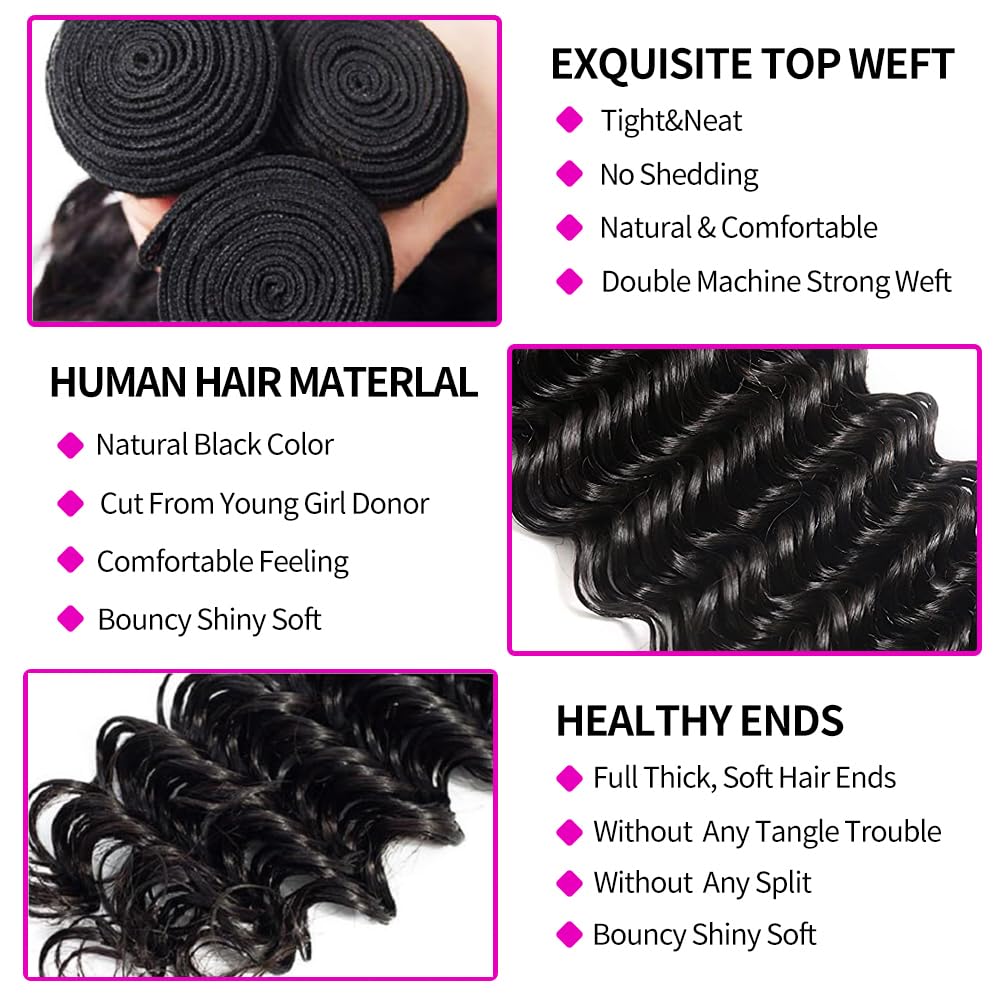 %100 Brezilya Bakire İnsan Saç - Deep Wave 3 Bundles With Closure incelemesi ve fiyatı